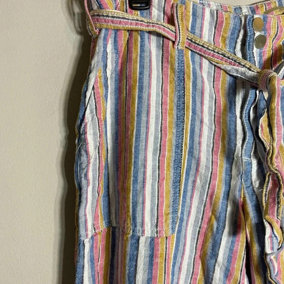 7 For All Mankind Striped Linen Wide Leg Pants Women's Size 10 Multicolor Ankle - Picture 8 of 16